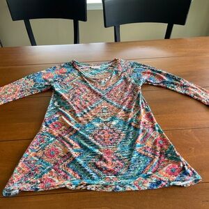 Tianello Blue Pink Graphic Long Sleeve Tunic